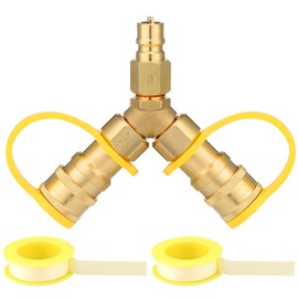 Zonon 3/8" Y-Splitter Quick Connect 2-Way Natural Gas Quick Connect Fittings with Shut Off Valve for Low Pressure Natural Gas Grills Propane Systems Rv Pizza Oven Courtyard Fire Pits and More