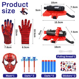 JIASHA Set of 2 Launcher Gloves, Spider Launcher Glove, Super Spider Launcher, Spider Hero Gloves with Mask and Tattoo, Cosplay, Spiderm Gloves, Props Gift for Children Fans (D)