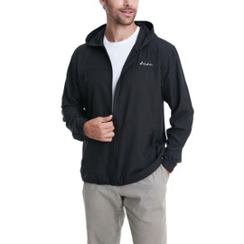 clothin Mens Lightweight Running Jacket with Hood Zip Pockets Black S