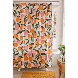 Inshere Decorative Peach Shower Curtain Waterproof Polyester Fabric, Home Bathroom Decor Fruits Hanging Curtain with Hooks 72 by 72 Inch, Hotel Quality, Machine Washable