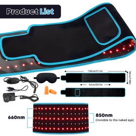 Kenmohuo Lumalean Pro Slimming Belt, 51.2 * 7.08in Upgraded Version Adjustable Cordless Belt for Women and Men Waist Thigh Arms, More Comprehensive Functions, Includes Eye Mask and Earplugs Black