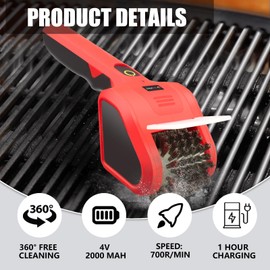TOOLSPACE 2 in 1 Cordless Electric Grill Brush, Safe & Efficient Cleaning Scrub Brush with 2PCS 360° Rotating Cleaner Brush Heads, Electric Scrub Brushes for BBQ Grill Bathroom and Kitchen