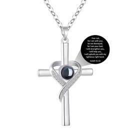 Avotto Cross Necklace with Bible Verse for Women Projection Necklace 18+2 Inches Chain Religious Spiritual Jewelry Baptism First Communion Confirmation Gifts, Brass, Cubic Zirconia