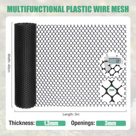 Chicken Wire Mesh Roll Plastic Mesh Fencing Poultry Breeding Netting Chicken Fencing Roll 0.3cm Hole Diameter Garden Balcony Netting (40cm×3m, Black)