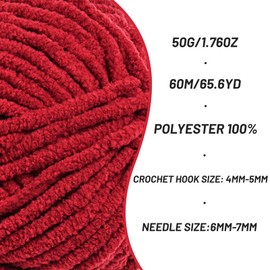 Plush Chenille Chunky Crochet Yarn - Baby Yarn for Crocheting Soft - Velvet Yarns Knitting for Blankets Crafts - Fluffy Amigurumi Yarns 50g / 65.6yd (Burgundy