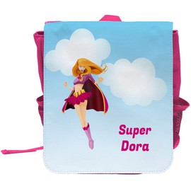 Eurofoto Children's Backpack with Name Dora and Beautiful Superhero Motif and Text - Super Dora - for Girls, pink