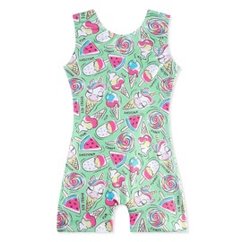 EQSJIU Gymnastics Leotards for Girls Kids Rainbow Mosaic Mermaid Butterfly Stars Leopard Galaxy Tie Dye Cosmos Leopard, Ice Cream, 6-7 Years