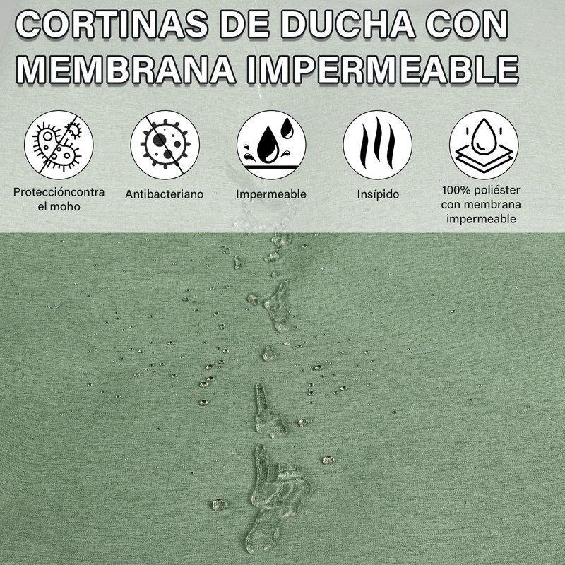 KTMOUW Cortina de Baño 180×180CM 100% Poliéster Con Membrana Impermeable,