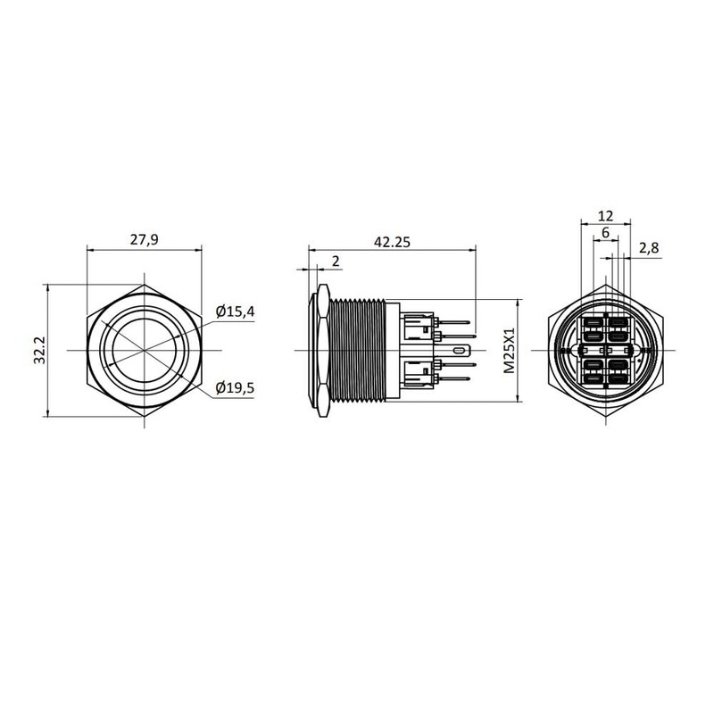 Metzler - Pressure Switch 25mm - LED Ring Lighting Blue