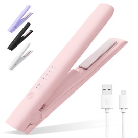 Cordless Hair Straightener, iTayga 2 in 1 Upgraded Wireless Hair Straightener and Curler, Portable Travel Flat Iron with 5000mAh Battery, USB Rechargeable Suitable for Many Hairstyles, Pink