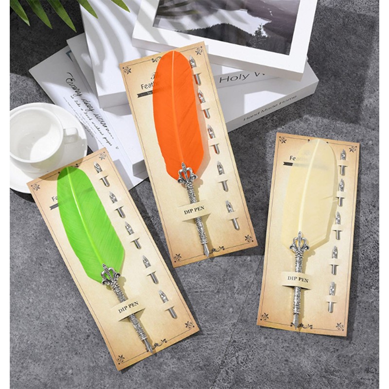 Gullor Calligraphy Feather Quill Pen and 5 Calligraphy Nibs for