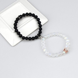 Magnetic Couples Bracelets King & Queen Crown Bracelets Friendship Matching Beads Bracelets Men and Women Couples Gifts, Metal