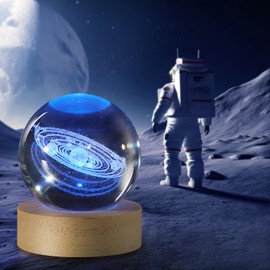 KPNUWN 3D Solar System Ball Night Light with Stand, Clear Glass Ball Light, 3.07 inch Crystal Lamp 16 Color Changing Night Light for Bedroom Decor, Ideal Birthday Gift for Teens Boys and Girls