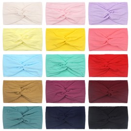 BBGifts 15PCS Baby Nylon Headbands 5 inches Handmade Cross Elastic Headbands for Baby Girls Newborn Infant Toddlers Kids