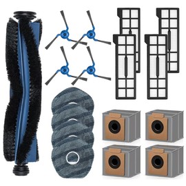 17Pcs X10 Pro Omni Replacement Parts Compatible with Eufy X10 Pro Omni Robot Vacuum Accessories, 1 Main Roller Brush, 4 Dust Bags, 4 Side Brushes, 4 Hepa Filters, 4 Mop Pads