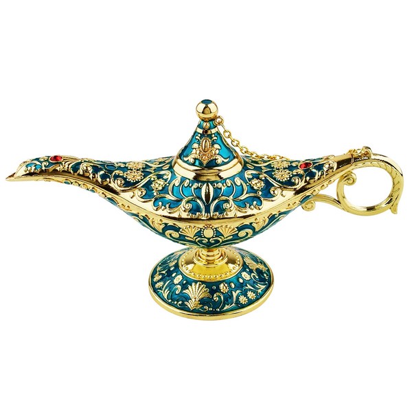 SUNMALL Vintage Legend Aladdin Lamp Magic Genie Wishing Light,Collectable Rare Classic Arabian Costume Props Lamp Tabletop Decor Crafts for Home/Wedding Decoration&Gift for Party/Halloween/Birthday