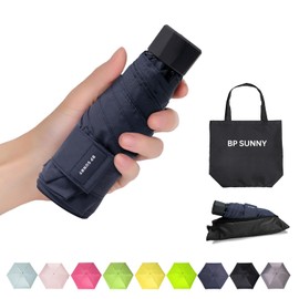 BP SUNNY Mini Folding Umbrella UV Protection Pocket Umbrella Manual Compact Small Unisex Outdoor Travel Folding Umbrella with Shopping Bag, navy, Small