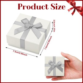 Heyu-Lotus 6 Pack Jewelry Gift Boxes, Small Gift Box, 7.5x7.5x3.5cm Gift Box with Lid, Kraft Paper Bow Jewelry Gift Box, Necklace Ring Bracelet Earrings Small Gift Box for Valentine's Day (Grey)