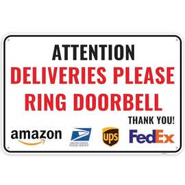 1PC Deliveries Please Ring Doorbell Sign, 12 x 8 Inches - Aluminum - Ring Door Bell for Service Assistance