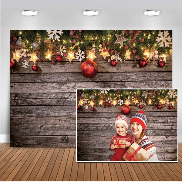 Dudaacvt 7x5ft Christmas Backdrop Rustic Christmas Wooden Wall Photography Backdrop