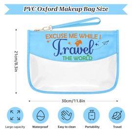 Sazuwu Travelers Gifts for Women Birthday Blue Makeup Bag with Zipper Travel Themed Gifts for Couples Vacation Gifts for Friends Girls Trip Cosmetic Travel Bag Organizer