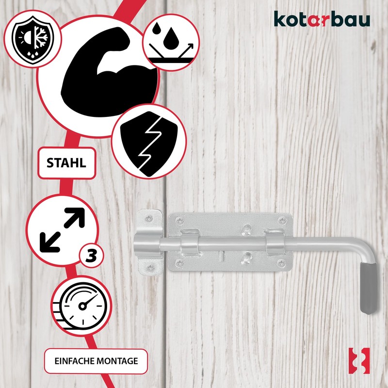 KOTARBAU® Garage Door Bolt Bolt Galvanised Silver with Rubber Handle
