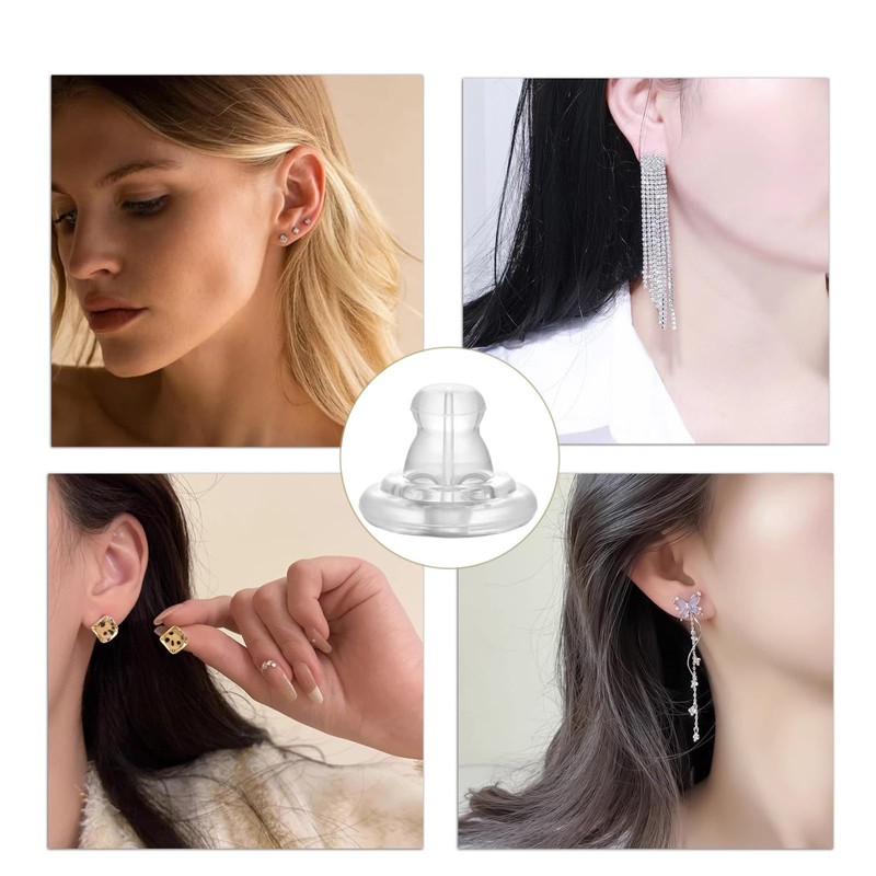 Clear Silicone Earring Backs for Droopy Ears & Studs with