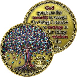 3 Month Colorful Tree Woman Sobriety Coin Set | AA Medallion with Serenity Prayer and 3D Textured Finish | Recovery Anniversary Token for Men & Women | AA Sobriety Gifts for Monthly Milestones