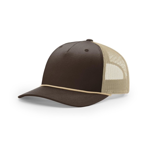 Joe's USA Richardson 112FPR Five Panel Trucker Hat with Rope-OS-Brown/Khaki