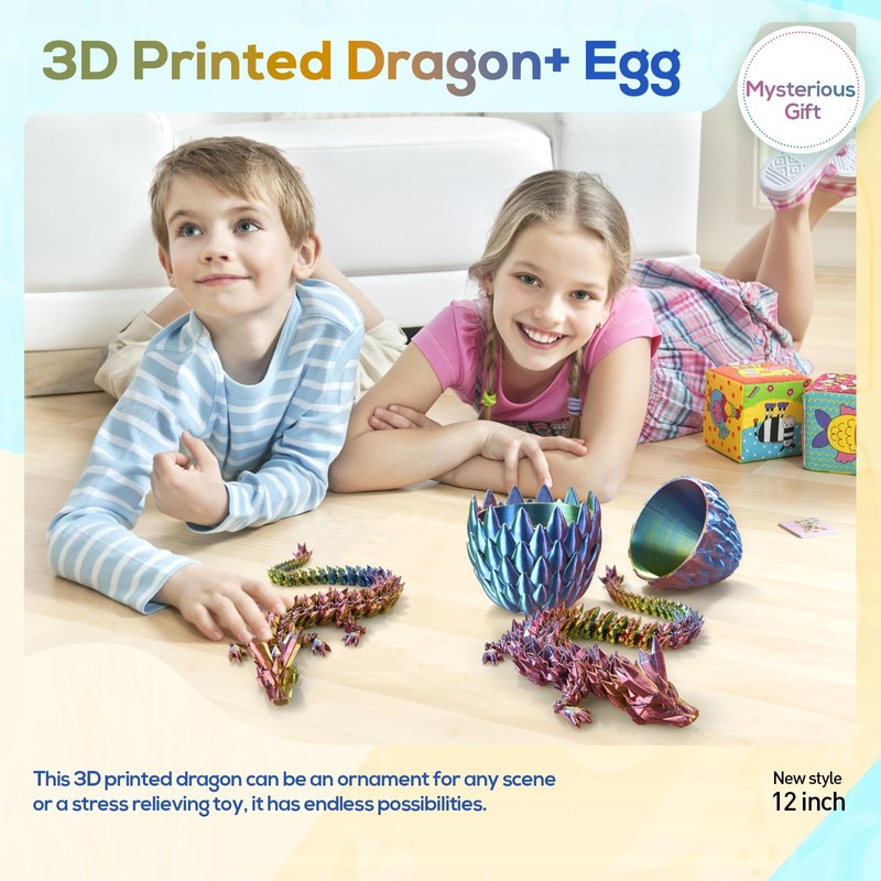 3D Printed Dragon,Dragon Eggs with Dragon Inside,12''Full Articulated Crystal Dragon,Dragon