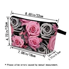 YULUENZE Grey Pink Rose Makeup Bag Cute Small Organizer Bag with Zipper Grey Pink Rose Cosmetic Bag Aesthetic Birthday Present for Women Sisters Friends -2