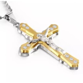 Syrios Gifts Crucifix Jesus, Christan Necklace - Gold - Catholic