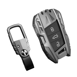 SLAKNOK for Volkswagen Key Fob Cover with Keychain,Stylish and Durable Zinc Alloy Protection Key Case Compatible with VW Jetta Atlas Golf Passat Alltrack Arteon Tiguan Taos Smart Key shell Accessories