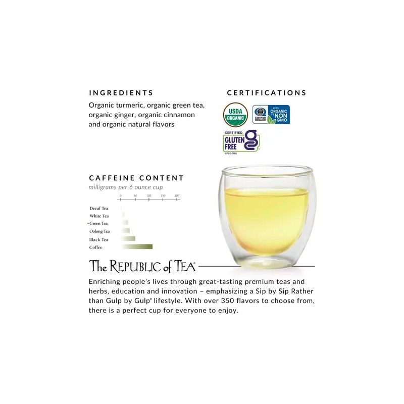 The Republic Of Tea Té Verde Orgánico Con Cúrcuma Y