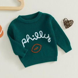 Honganda Newborn Baby Boy Girl Football Outfit Long Sleeve Cable Knit Philly Eagles Embroidered Sweater Pullover Knitwear Top (Green, 0-3 Months)