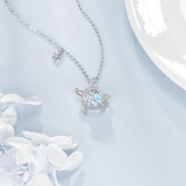 YAFEINI Sea Turtle Necklace 925 Sterling Silver Moonstone Tree of Life Pendant Necklace Birthday Turtle Jewelry Gifts for Women