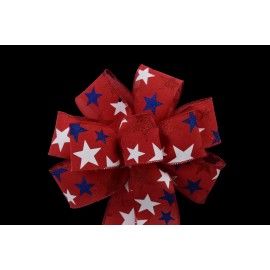 Dogwood Farm Market 10" Hand Made Wired Red Blue Glitter Stars on Red Bow Flag Patriotic American