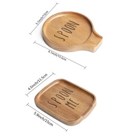 LBEMEY Spoon Rest for Stove Top- Smooth Acacia Wood Spoon Holder for Kitchen Counter with Non Slip Silicone Feet,Perfect Holder for,Spatulas Tongs and Spoons, Set of 2 (Brown (Labeled "SPOON"))