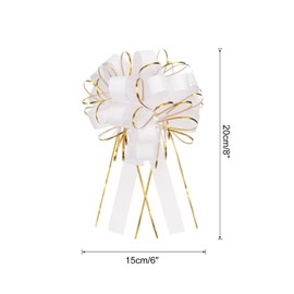 sourcing map 5pcs 6 Inch Large Big Pull Bow with Gold Edge, Organza Car Gift Wrapping Bows Ribbon for Wedding Car Baskets Presents Christmas Bow, White