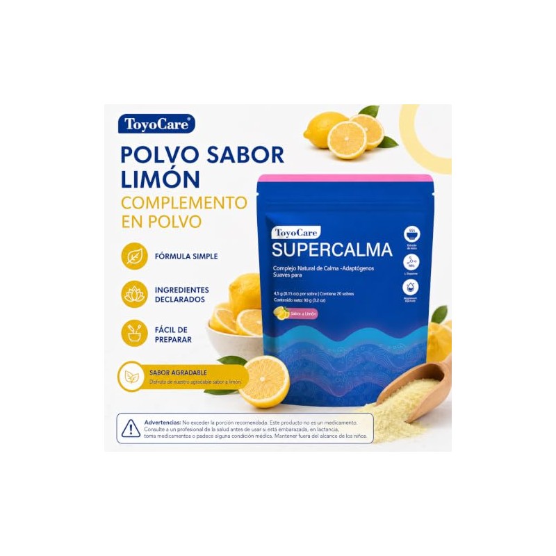 Supercalm Suplemento en Polvo Sabor Limón, 20 Sobres, 90 g