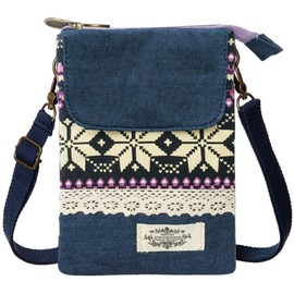 KXF Cell Phone Pouch Purse Wallet Canvas Zipper Ethnic Style Small Crossbody Messenger Bag Mini Shoulder Bag with Adjustable Shoulder Strap for Women Girls