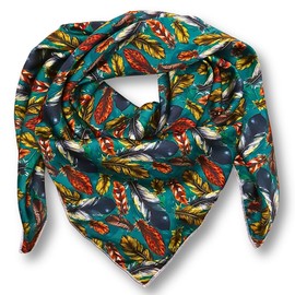Helder Creek Co Wild Rag Silk Scarf 36'', Western Cowboy Bandana Square Silky Wild Rags,Teal Green Feathers Tibal Scarves for Men & Women