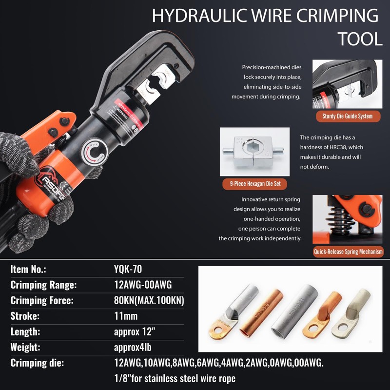 Hydraulic Crimping Tool, Hydraulic Wire Crimping Tool | 12 AWG