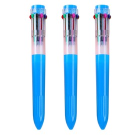 HeTaoCat Multicolor Pens 3 Pack 0.5mm 10-in-1 Retractable Ballpoint Pens - 10 Colors Transparent Barrel Ballpoint Pen for Office Supplies (Blue)