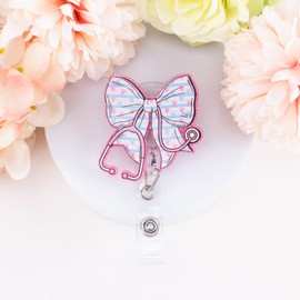 Kimoli Funny Labor and Delivery Badge Reel Cute Nicu Nurse Badge Reel Retractable Pink Bow Id Card Holder with Clip for Pediatric Healthcare Doctor Nurse Gifts Essentials