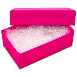 The Display Guys - 100-pack #21 Cotton Filled Cardboard Kraft Paper Jewelry Boxes Gift Cases - Neon Fuchsia (2.6" x 1.6" x 1.0")