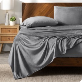 Home Bare Microplush Fleece Sheet Set - Deluxe Fleece Bedding, Deep Pocket, Extra Soft Velvety (Twin, Grey)