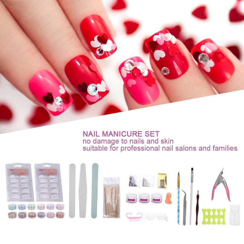 Nail Manicure Set Glitter Powder Nail Tips Brush Nail Art