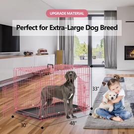 Large Dog Crate Dog Cage, 48 Inch Dog Crates for Large Dogs, Folding Metal Puppy Crate XXL Dog Crate with Tray Dog Kennel Indoor Outdoor, Double Door and Divider Panel, 48" L x 30" W x 32" H, Pink