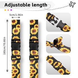 Luggage Straps for Suitcases, Adjustable Suitcase Straps, 2 Pack Suitcase Belt Strap - Baggage Identifiers Suit Case Accessories with Buckle, Premium Accessory for Travel Bag Closure (sunflowers)